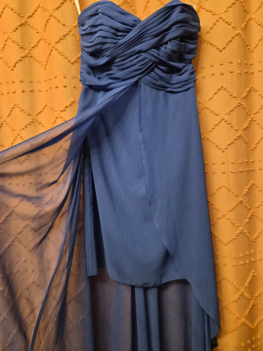 David's Bridal Navy Blue Strapless High-Low Dress